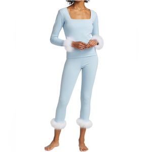 Sleeper weekend Chic feather trimmed blue Pajama Set XS NWT
